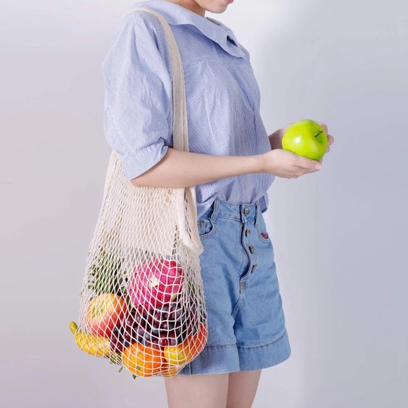 Bag mesh fish net shopping grocery fruit reusable cream Multiuse market - Picture 9 of 13